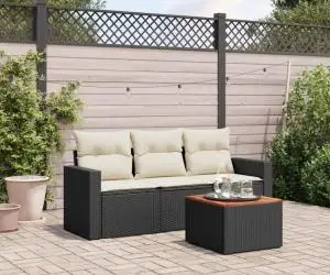 vidaXL Set mobilier de grădină cu perne, 4 piese, negru, poliratan