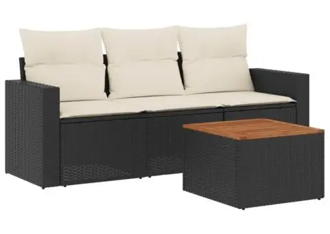 Set mobilier de grădină cu perne, 4 piese, negru, poliratan - 2/3