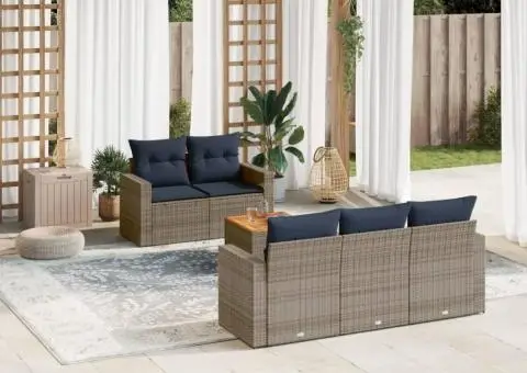 Set canapele de grădină cu perne, 6 piese, gri, poliratan - 1/3