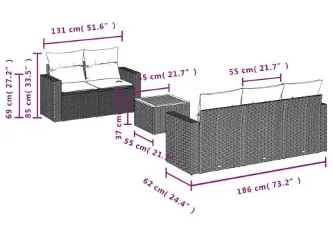 Set canapele de grădină cu perne, 6 piese, gri, poliratan - 3/3
