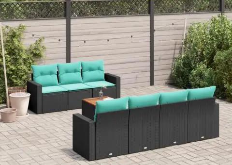 Set mobilier de grădină cu perne, 8 piese, negru, poliratan - 1/3