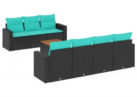 Set mobilier de grădină cu perne, 8 piese, negru, poliratan - 2/3