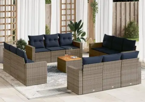 Set mobilier de grădină cu perne, 13 piese, gri, poliratan - 1/3