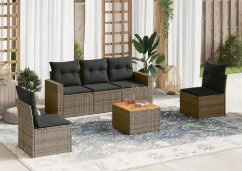 Set mobilier grădină cu perne, 6 piese, gri, poliratan - 1/3