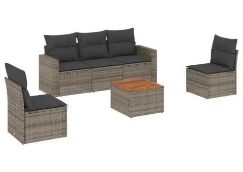 Set mobilier grădină cu perne, 6 piese, gri, poliratan - 2/3