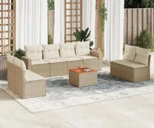 vidaXL Set canapele de grădină, 9 piese, cu perne, bej, poliratan