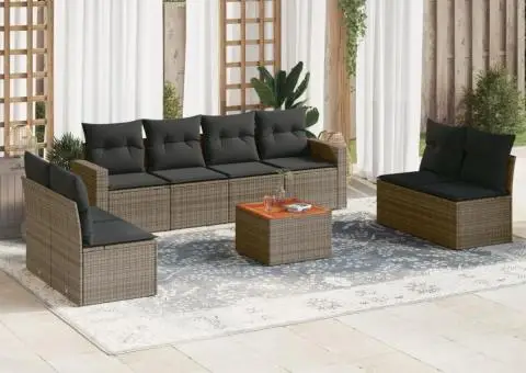 Set canapele de grădină, 9 piese, cu perne, gri, poliratan - 1/3