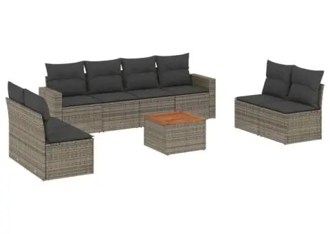 Set canapele de grădină, 9 piese, cu perne, gri, poliratan - 2/3