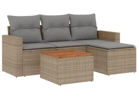 Set canapele de grădină cu perne, 5 piese, bej, poliratan - 2/3