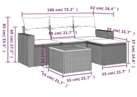 Set canapele de grădină cu perne, 5 piese, bej, poliratan - 3/3