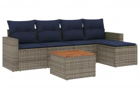 Set canapele de grădină cu perne, 6 piese, gri, poliratan - 2/3