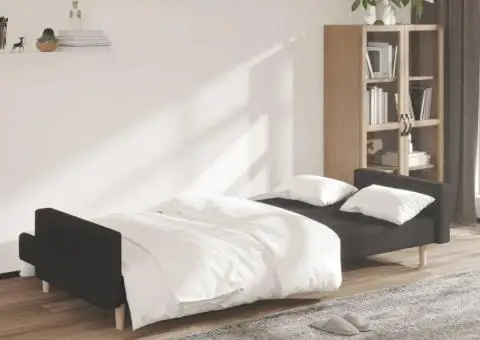 Canapea extensibilă cu 2 locuri, negru, material textil - 3/5