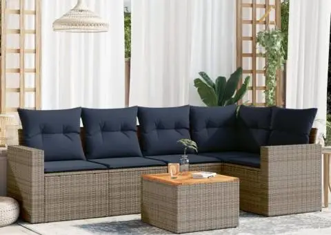 Set canapele de grădină cu perne, 6 piese, gri, poliratan - 1/3