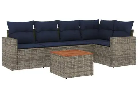 Set canapele de grădină cu perne, 6 piese, gri, poliratan - 2/3