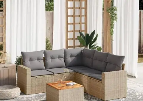 Set canapele de grădină cu perne, 6 piese, bej, poliratan - 1/3