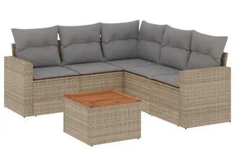 Set canapele de grădină cu perne, 6 piese, bej, poliratan - 2/3