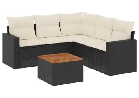 Set mobilier de grădină cu perne, 6 piese, negru, poliratan - 2/3