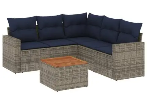 Set canapele de grădină cu perne, 6 piese, gri, poliratan - 2/3