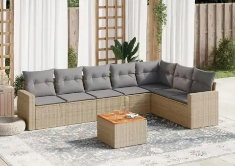 Set canapele de grădină, 8 piese, cu perne, bej, poliratan - 1/3