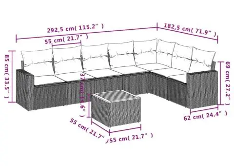 Set canapele de grădină, 8 piese, cu perne, bej, poliratan - 3/3
