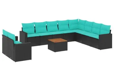 Set canapele de grădină cu perne, 11 piese, negru, poliratan - 2/3