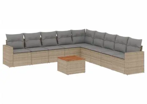 Set canapele de grădină cu perne, 10 piese, bej, poliratan - 2/3