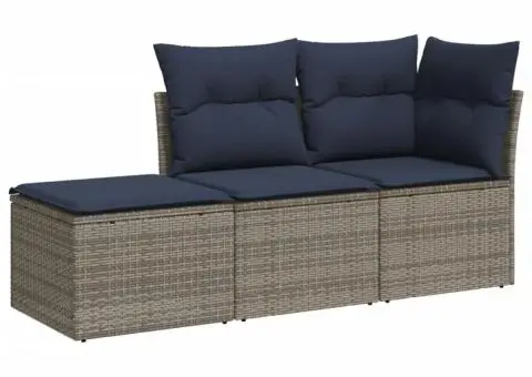 Set canapea de grădină cu perne, 3 piese, gri, poliratan - 2/3