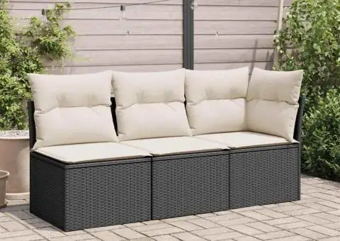 Canapea de grădină fără cotiere, cu perne, negru, poliratan - 3/5