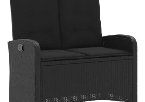 Bancă de grădină rabatabilă cu perne, negru, poliratan - 2/5