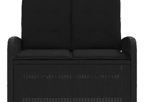 Bancă de grădină rabatabilă cu perne, negru, poliratan - 3/5