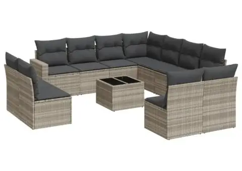 Set canapele de grădină cu perne, 12piese gri deschis poliratan - 2/3