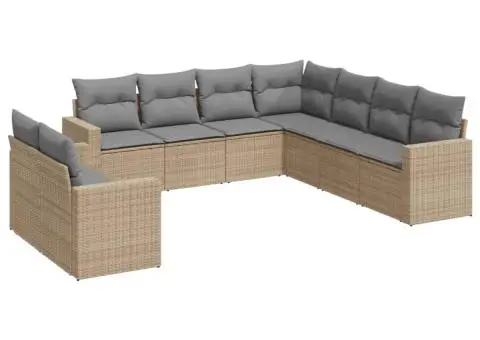 Set canapele de grădină, 9 piese, cu perne, bej, poliratan - 2/3