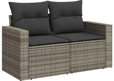 Canapea de grădină cu perne, 2 locuri, gri, poliratan - 2/5