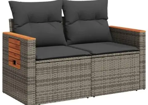 Canapea de grădină cu perne, 2 locuri, gri, poliratan - 4/5