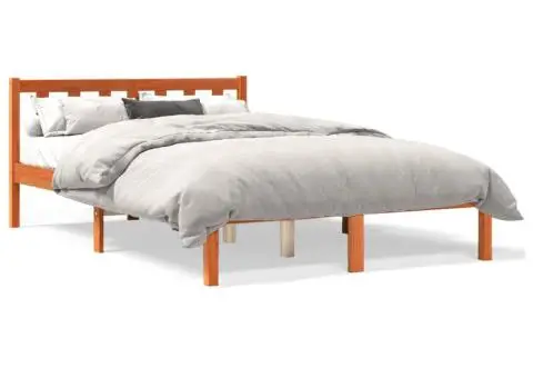 Cadru pat fără saltea, maro ceruit, 135x190 cm, lemn masiv pin - 2/5