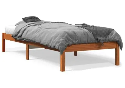 Cadru pat fără saltea, maro ceruit, 75x190 cm, lemn masiv pin - 2/5