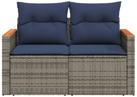 Canapea de grădină cu perne, 2 locuri, gri, poliratan - 5/5