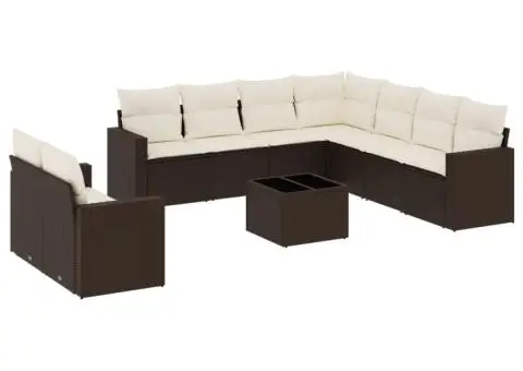 Set canapele de grădină cu perne, 10 piese, maro, poliratan - 2/3