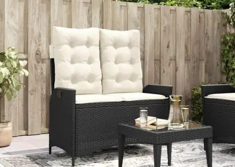 Bancă de grădină rabatabilă cu perne, negru, poliratan - 1/5