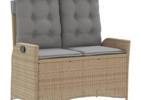 Bancă de grădină rabatabilă cu perne, bej, poliratan - 2/5