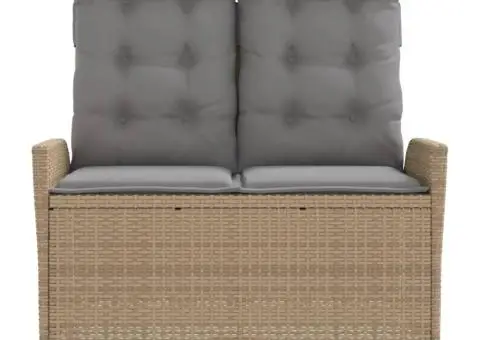 Bancă de grădină rabatabilă cu perne, bej, poliratan - 3/5