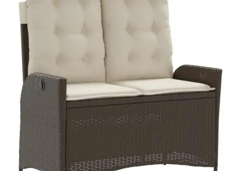 Bancă de grădină rabatabilă cu perne, maro, poliratan - 2/5