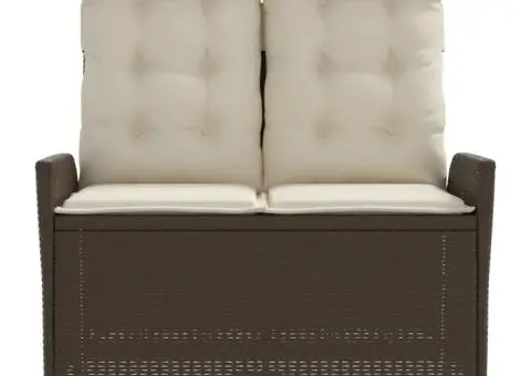 Bancă de grădină rabatabilă cu perne, maro, poliratan - 3/5