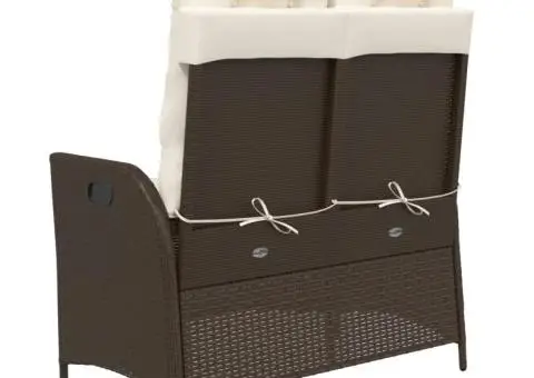 Bancă de grădină rabatabilă cu perne, maro, poliratan - 5/5