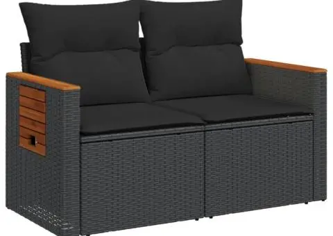 Canapea de grădină cu perne, 2 locuri, negru, poliratan - 4/5