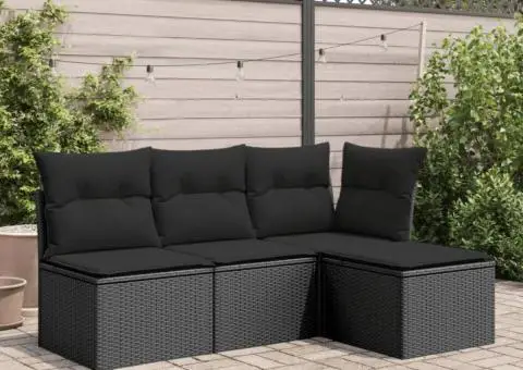 Taburet de grădină cu pernă, negru, 55x55x37 cm, poliratan - 3/5