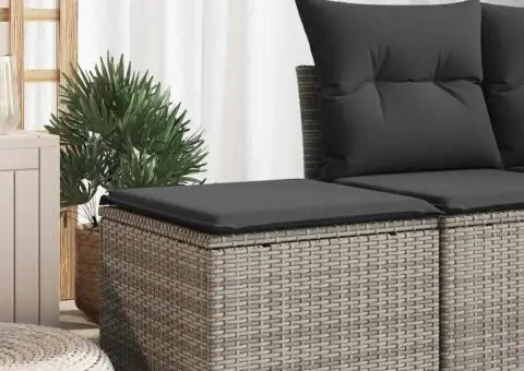 Taburet de grădină cu pernă, gri, 55x55x37 cm, poliratan - 1/5