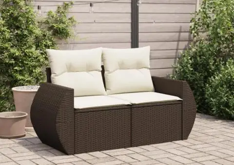 Canapea de grădină cu perne, 2 locuri, maro, poliratan - 3/5