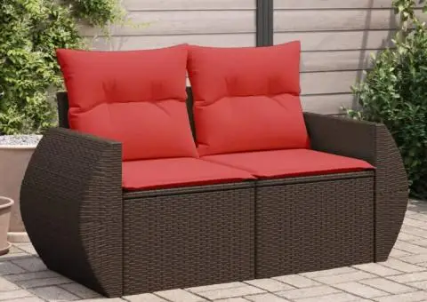 Canapea de grădină cu 2 locuri, maro, din poliratan, cu perne - 1/5