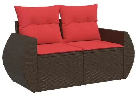 Canapea de grădină cu 2 locuri, maro, din poliratan, cu perne - 2/5